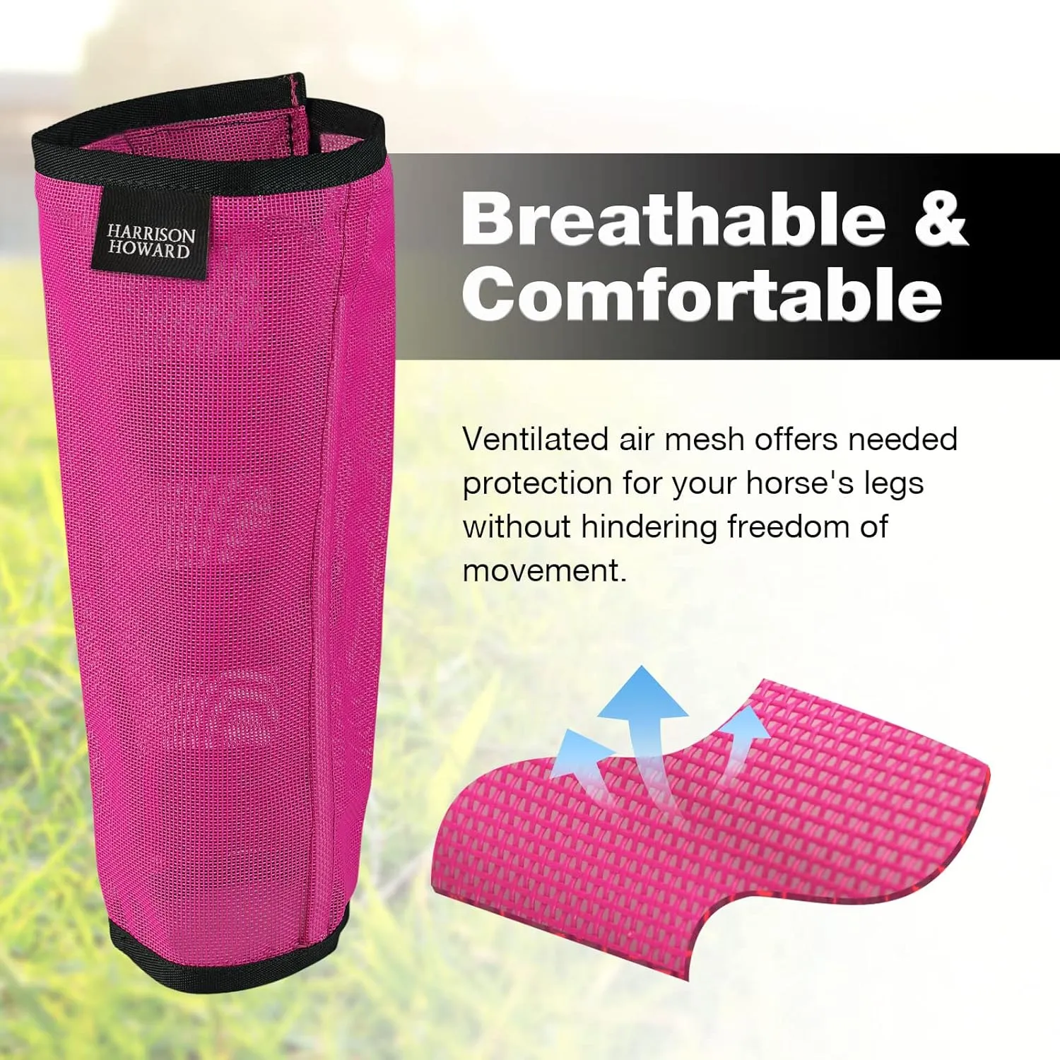 Harrison Howard Loose Fitting Fly Boots UV-Protective Extra Tough Mesh Ventilated Four Fasteners Stay-on Design Protect Horse Legs & Stomp-Reducing Set of 4 Magenta Pony