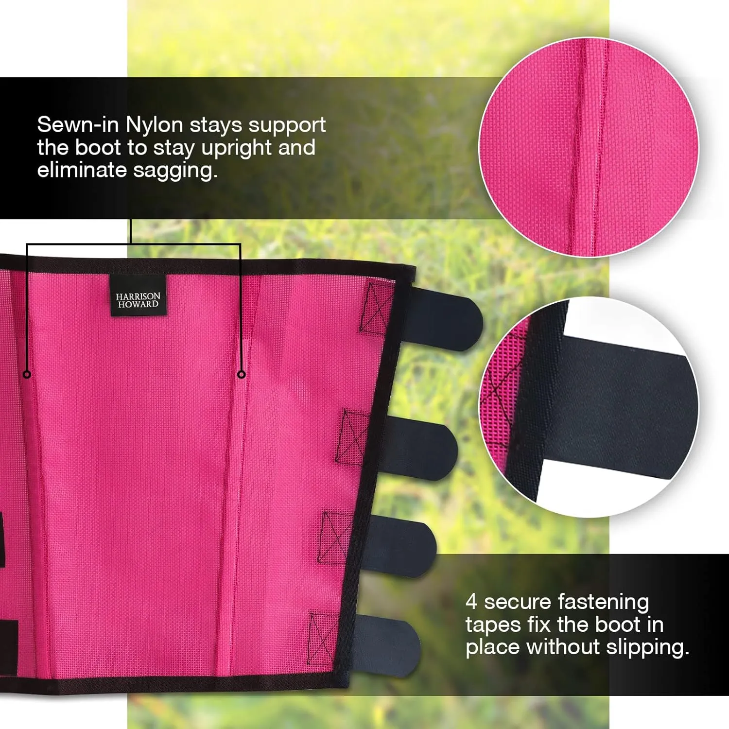 Harrison Howard Loose Fitting Fly Boots UV-Protective Extra Tough Mesh Ventilated Four Fasteners Stay-on Design Protect Horse Legs & Stomp-Reducing Set of 4 Magenta Pony