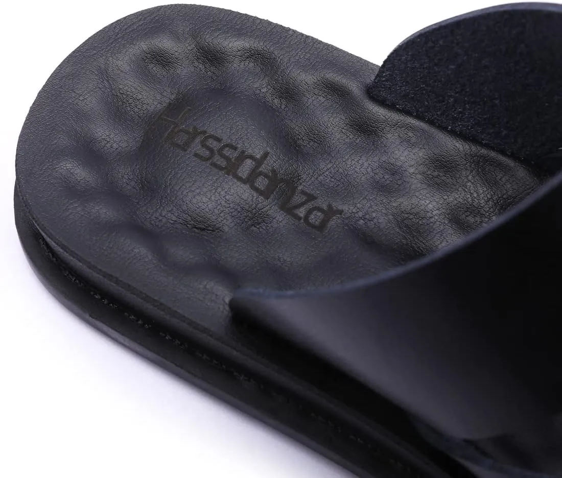Harssidanzar Men's Sandals,Quick-Dry Flip-Flop Summer Slip On Cross Straps Slide Sandals Toe Ring Style Outdoor And Indoor KM221US
