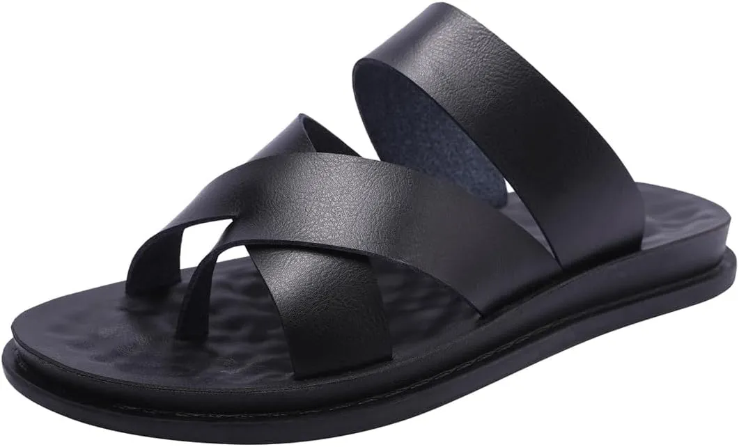 Harssidanzar Men's Sandals,Quick-Dry Flip-Flop Summer Slip On Cross Straps Slide Sandals Toe Ring Style Outdoor And Indoor KM221US