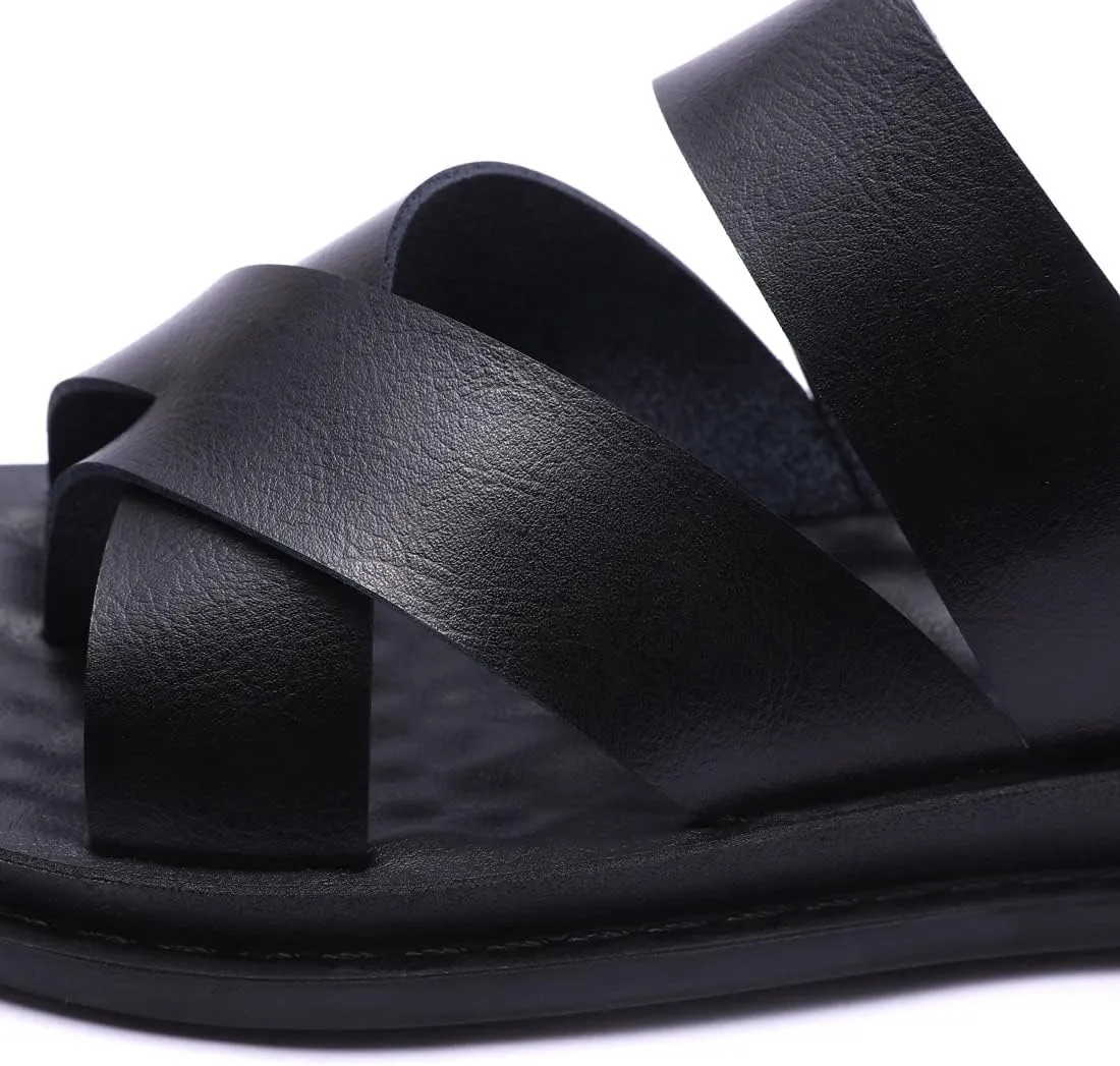 Harssidanzar Men's Sandals,Quick-Dry Flip-Flop Summer Slip On Cross Straps Slide Sandals Toe Ring Style Outdoor And Indoor KM221US