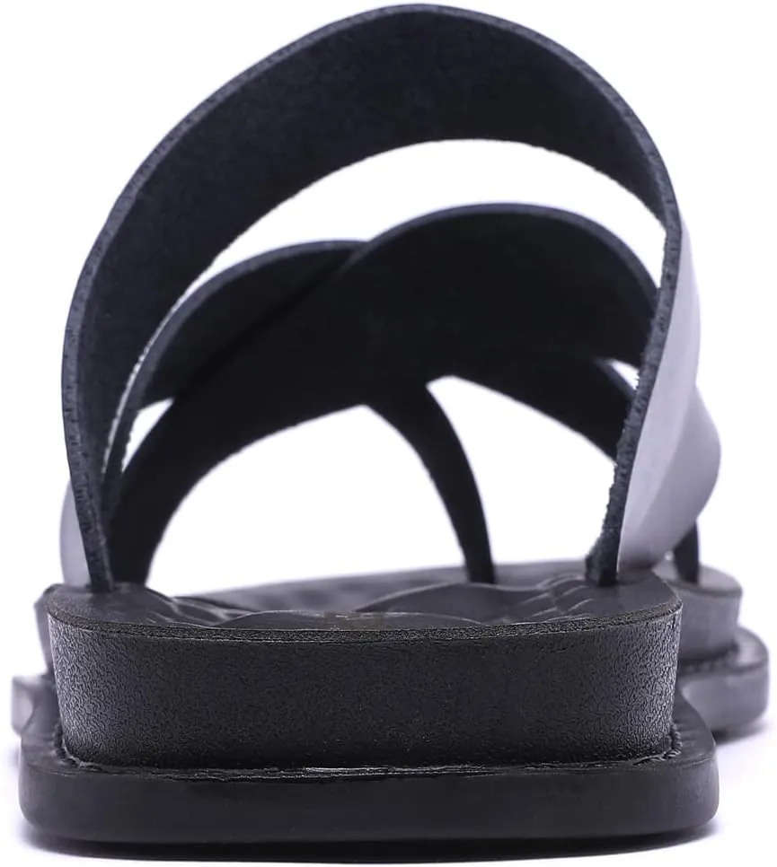 Harssidanzar Men's Sandals,Quick-Dry Flip-Flop Summer Slip On Cross Straps Slide Sandals Toe Ring Style Outdoor And Indoor KM221US