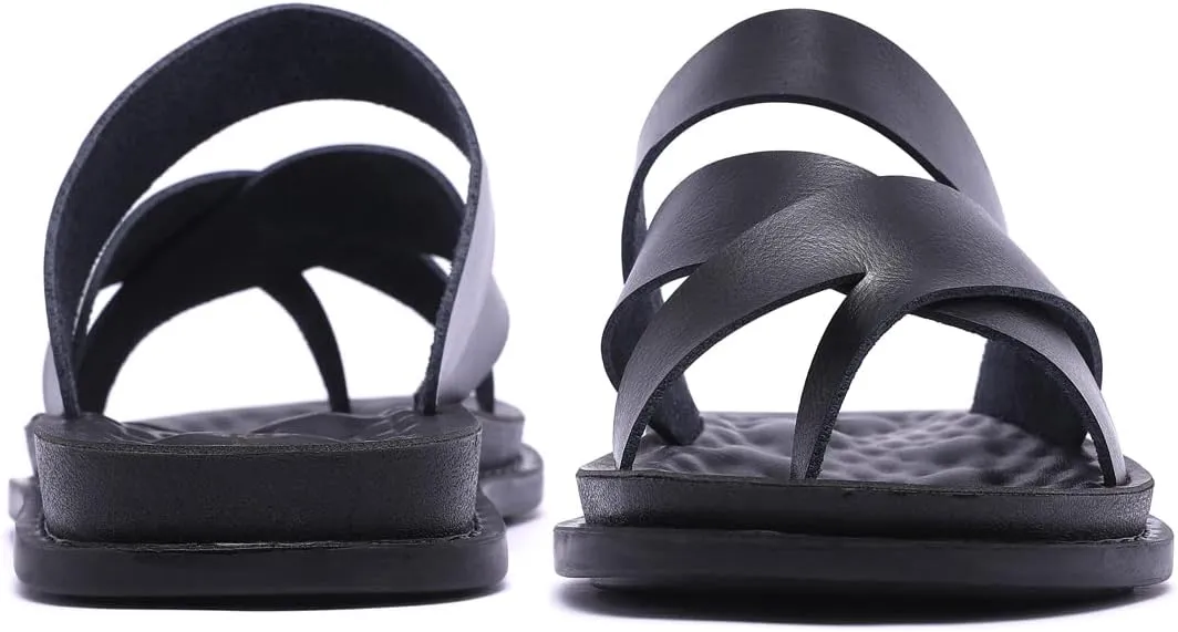 Harssidanzar Men's Sandals,Quick-Dry Flip-Flop Summer Slip On Cross Straps Slide Sandals Toe Ring Style Outdoor And Indoor KM221US