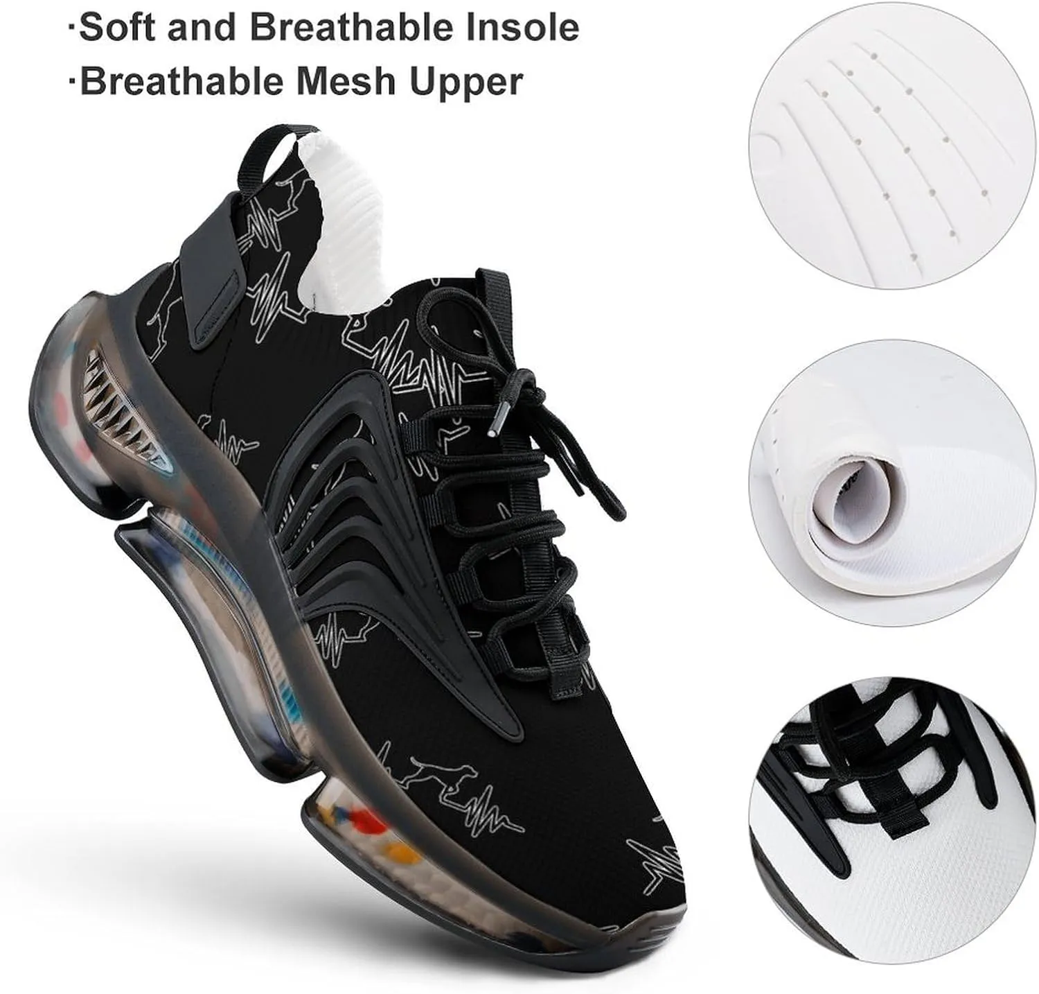 Heartbeat Pulse Line Walking Shoes for Men Lightweight Tennis Fashion Elastic Sports Shoes Cushion Basketball Shoes