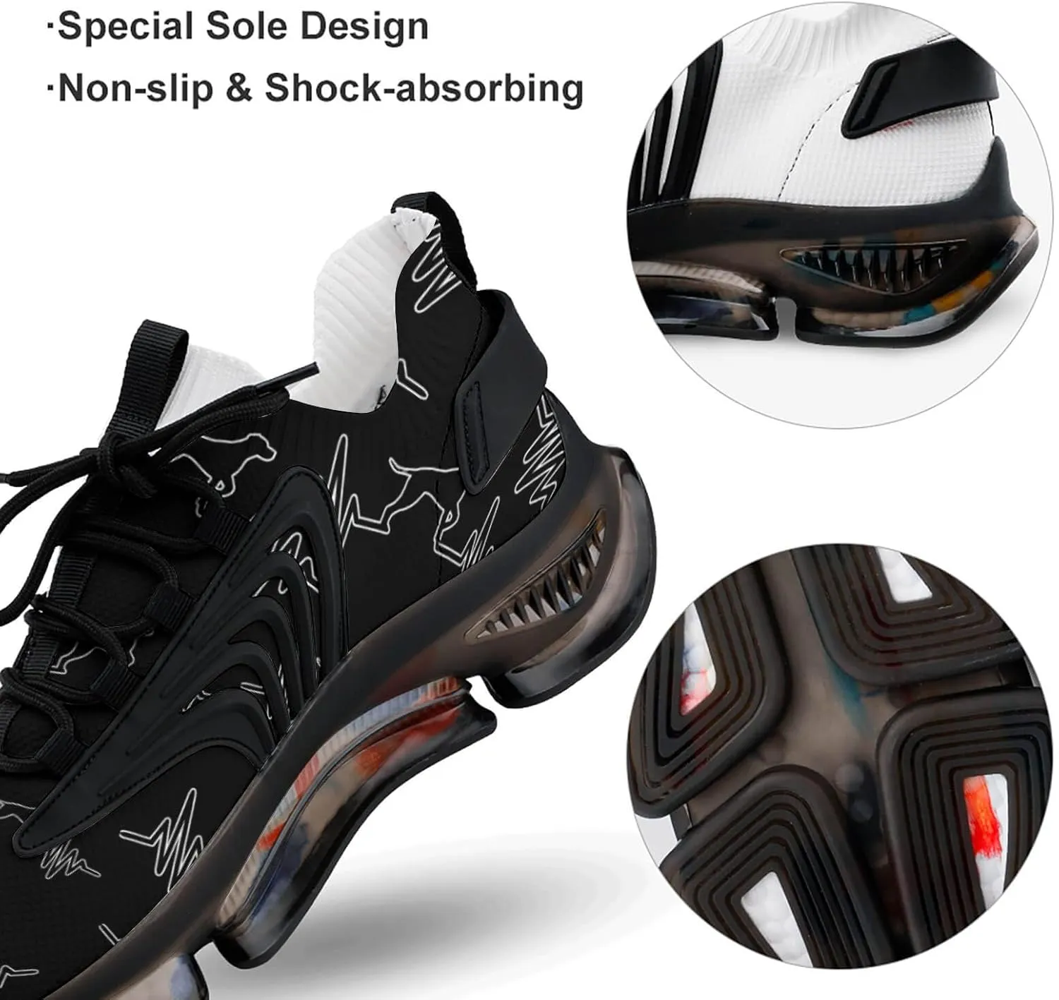 Heartbeat Pulse Line Walking Shoes for Men Lightweight Tennis Fashion Elastic Sports Shoes Cushion Basketball Shoes