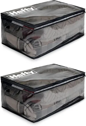 Hefty Extra Large Flexible Tote with Breathable Mesh, Double Zipper, 2 Handles – Ideal for Moving or Clothes & Apparel Storage, Alternative to Plastic Bin, Organizer or Container – 2 Pack