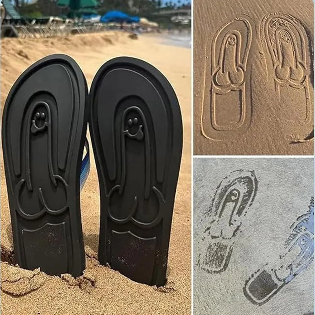 Hidden Pencil Flip Flops, Hidden Shaped Flops, Funny Print Flip Flop for Women Men,Creative Summer Beach Comfort Qui, Spoof Novelty Quick-Dry Slides(Blue,5-6 Women/4.5-5 Men)