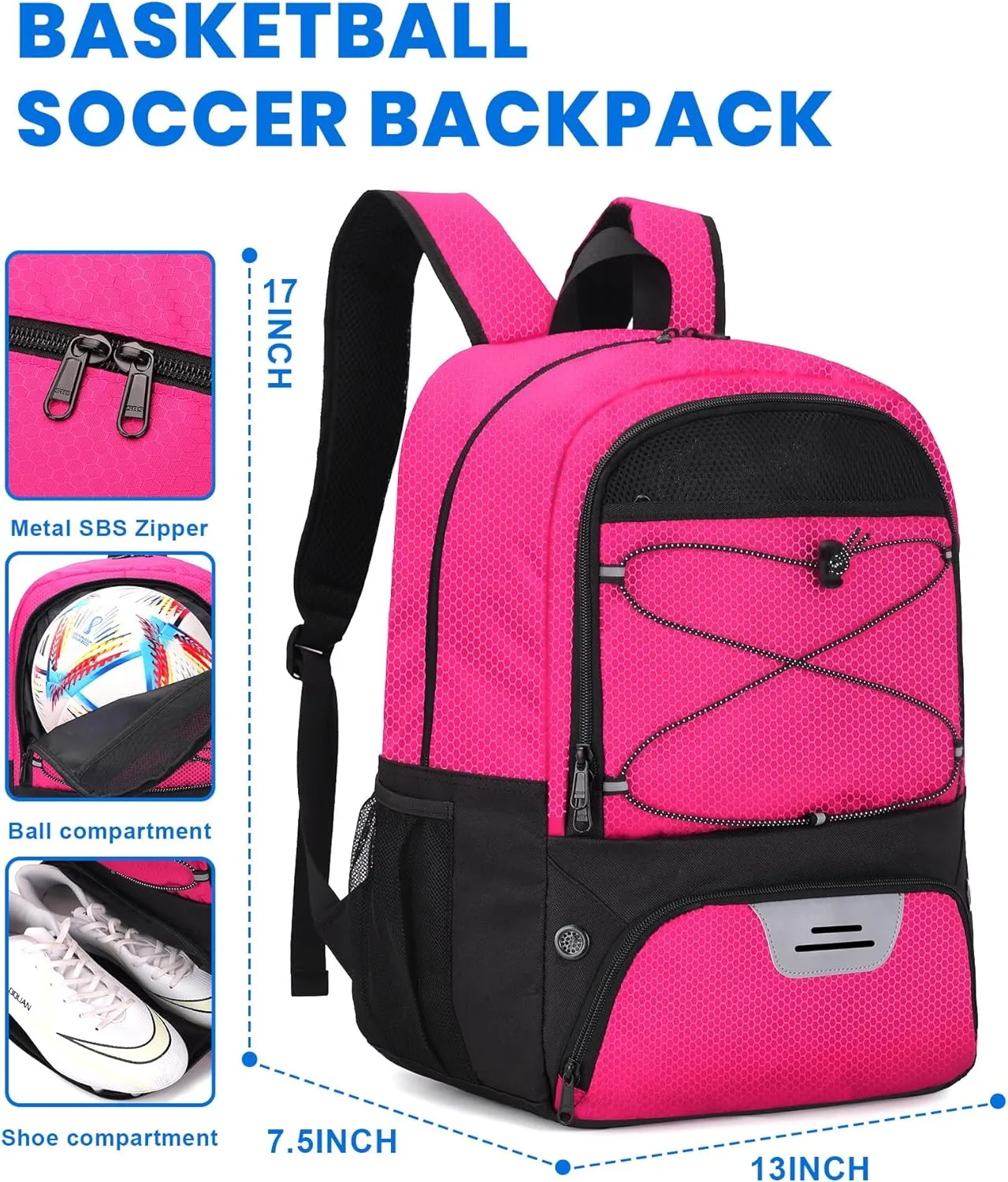 HMLIN Soccer Backpack,Basketball Backpack with Ball Compartment &Shoe Compartment,Sports Bag for Basketball,Soccer,Football& Volleyball