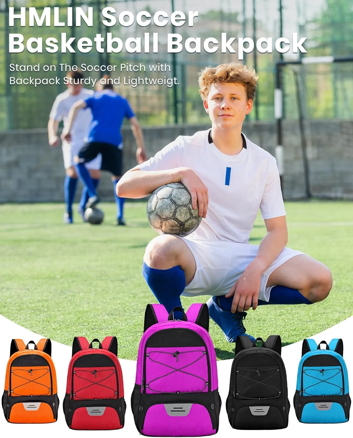 HMLIN Soccer Backpack,Basketball Backpack with Ball Compartment &Shoe Compartment,Sports Bag for Basketball,Soccer,Football& Volleyball