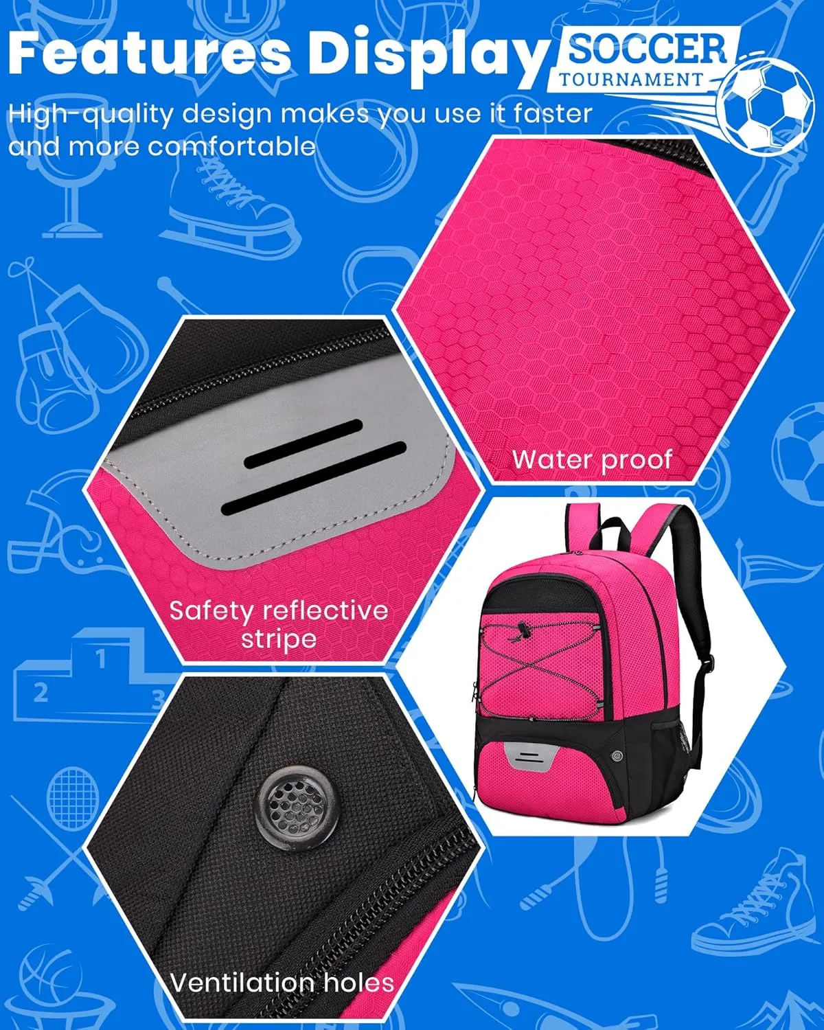 HMLIN Soccer Backpack,Basketball Backpack with Ball Compartment &Shoe Compartment,Sports Bag for Basketball,Soccer,Football& Volleyball