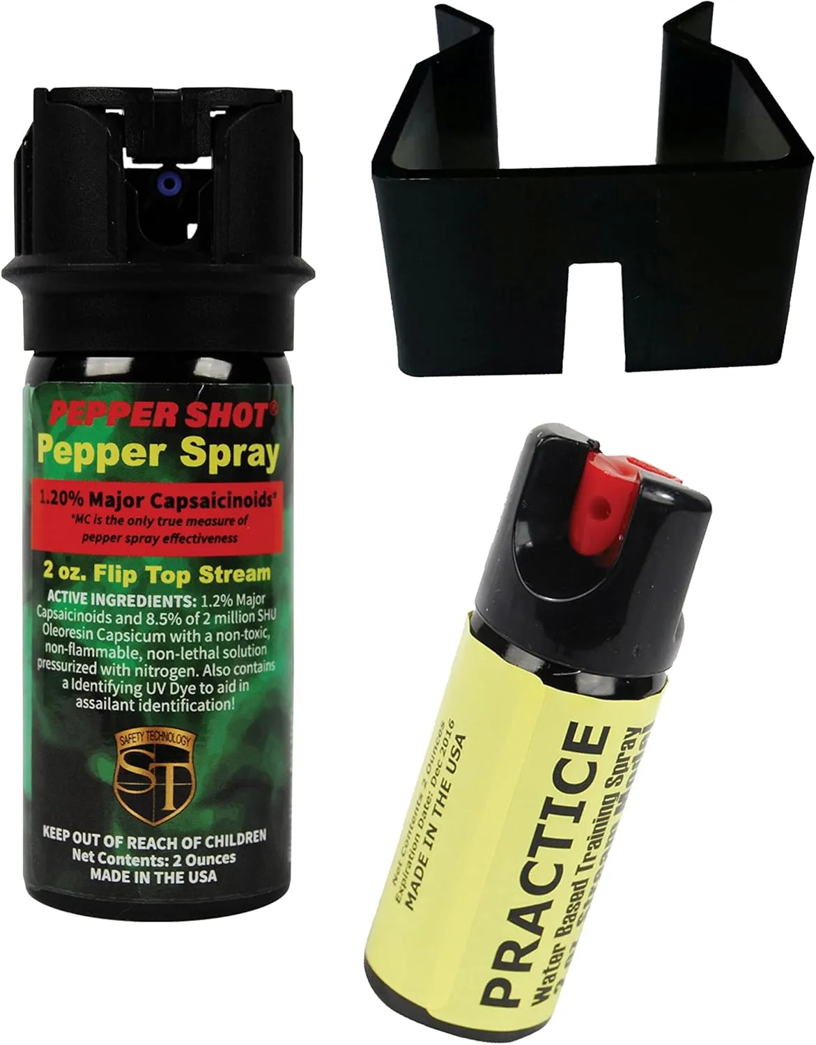 Home Safety Bundle - Pepper Shot 2 Oz Flip Top Pepper Spray, 2 oz. Inert Practice Spray and Wall Mount - Lot of 3 as Shown