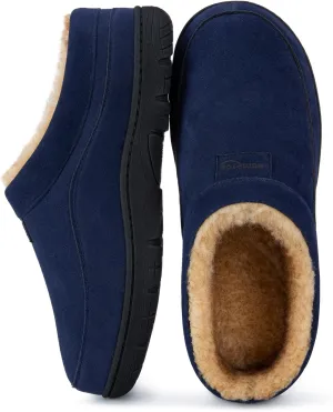 HomeTop Men's Moccasin Slippers Soft Warm Non-slip Memory Foam Indoor House Shoes with Fluffy Lining