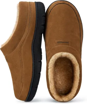HomeTop Men's Moccasin Slippers Soft Warm Non-slip Memory Foam Indoor House Shoes with Fluffy Lining