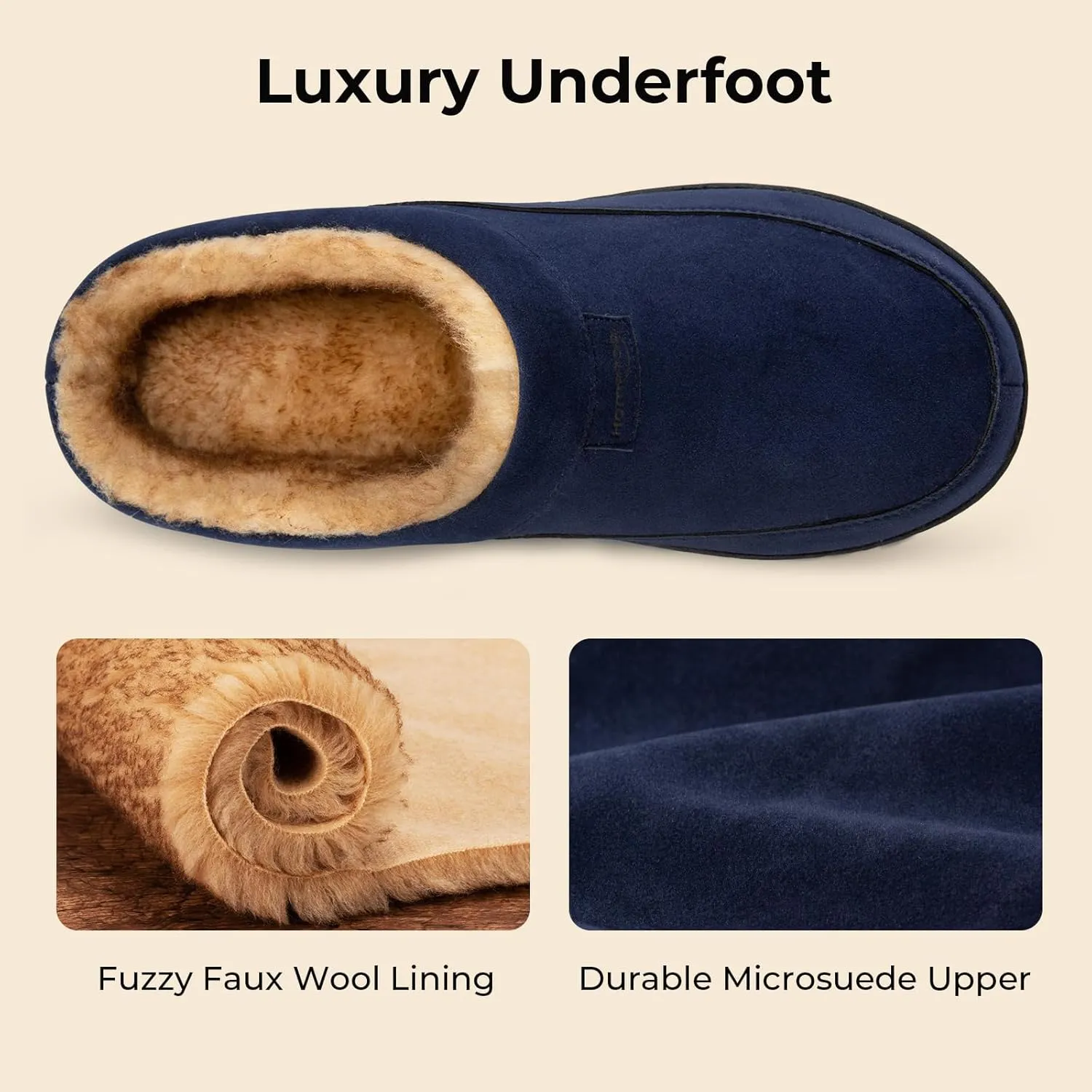 HomeTop Men's Moccasin Slippers Soft Warm Non-slip Memory Foam Indoor House Shoes with Fluffy Lining