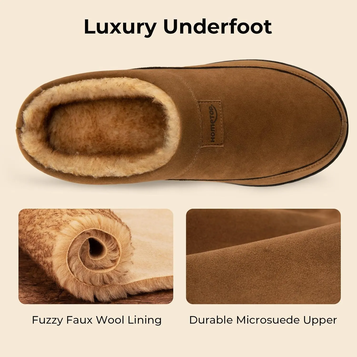 HomeTop Men's Moccasin Slippers Soft Warm Non-slip Memory Foam Indoor House Shoes with Fluffy Lining