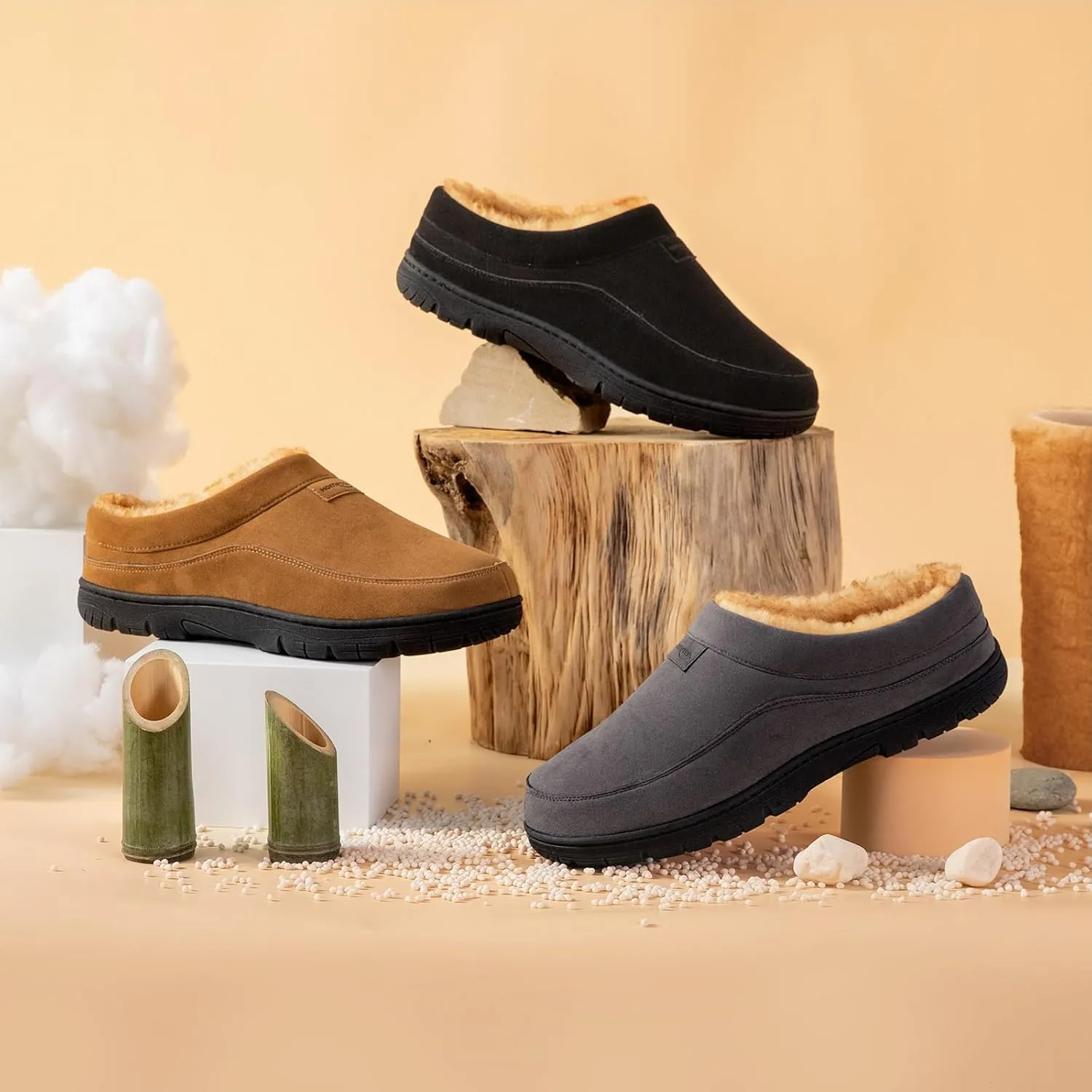 HomeTop Men's Moccasin Slippers Soft Warm Non-slip Memory Foam Indoor House Shoes with Fluffy Lining