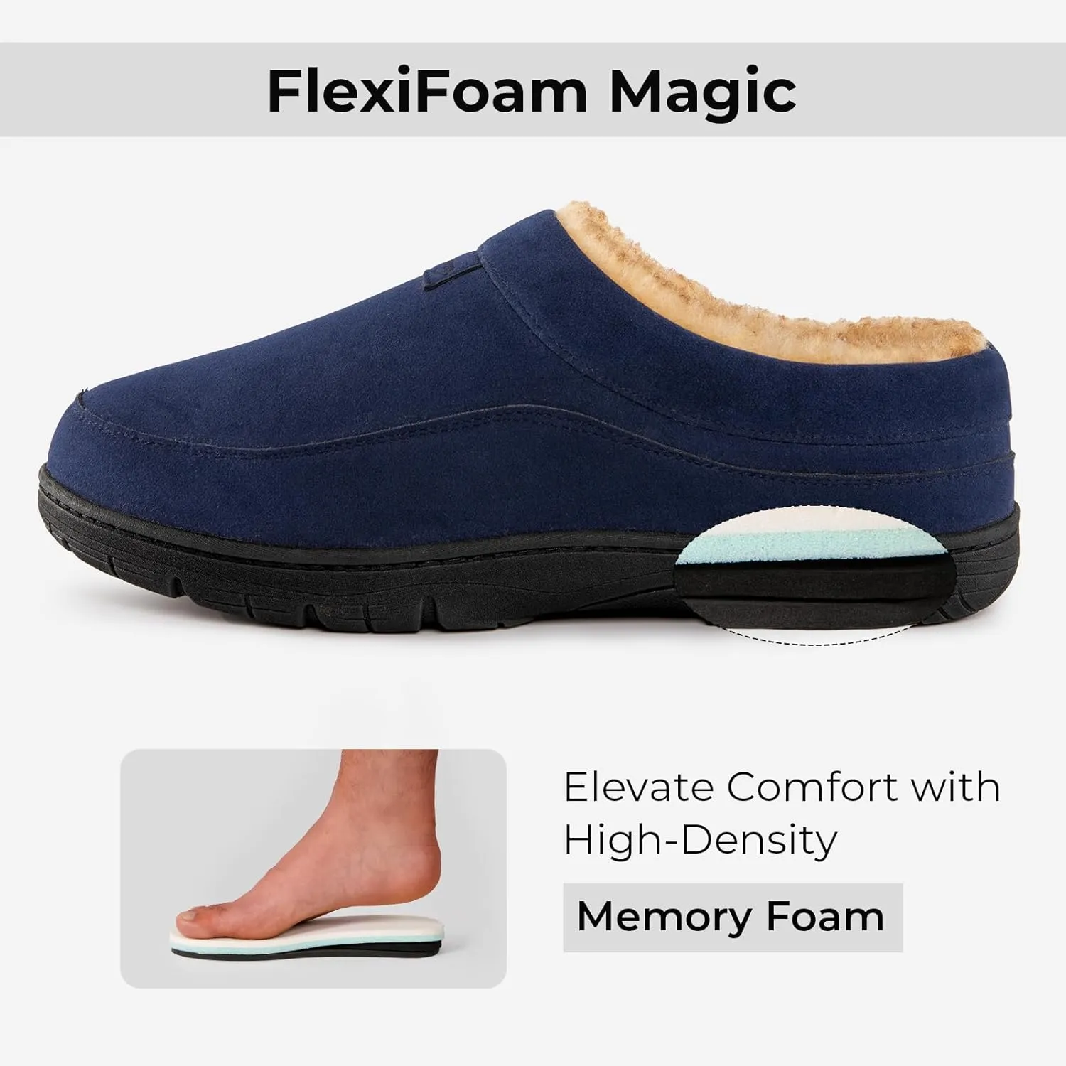 HomeTop Men's Moccasin Slippers Soft Warm Non-slip Memory Foam Indoor House Shoes with Fluffy Lining