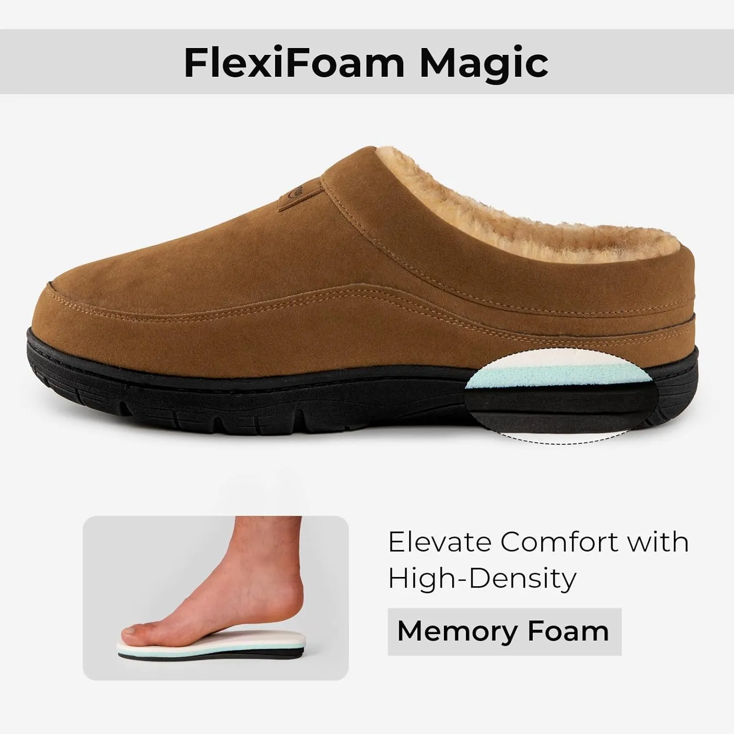HomeTop Men's Moccasin Slippers Soft Warm Non-slip Memory Foam Indoor House Shoes with Fluffy Lining