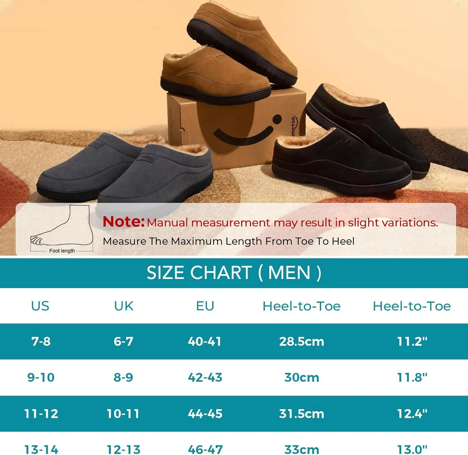 HomeTop Men's Moccasin Slippers Soft Warm Non-slip Memory Foam Indoor House Shoes with Fluffy Lining