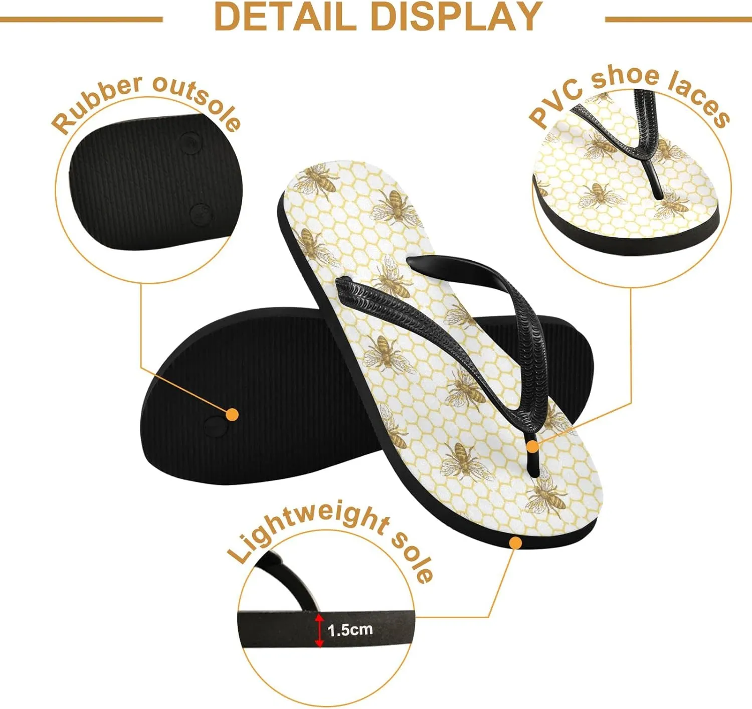 Honey Bee Combs Womens Flip Flops Summer Beach Sandals Casual Thong Slippers Comfortable Shower Slippers Non Slip Water Sandals shoes M