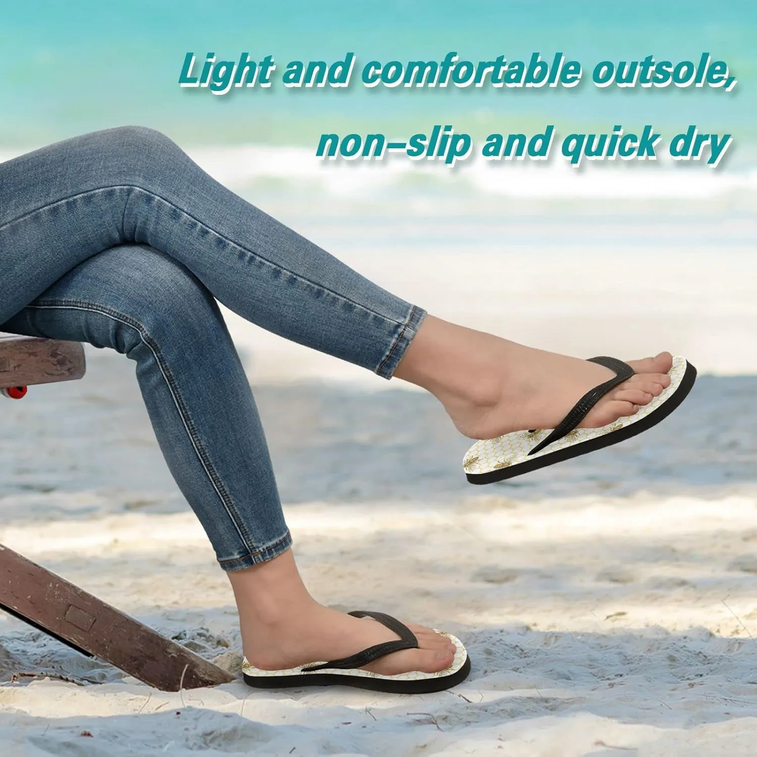 Honey Bee Combs Womens Flip Flops Summer Beach Sandals Casual Thong Slippers Comfortable Shower Slippers Non Slip Water Sandals shoes M