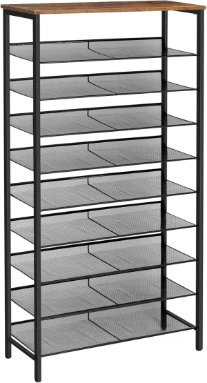 HOOBRO 10-Tier Shoe Rack, Large Capacity Shoe Shelf, Stable and Sturdy, Shoe Storage Organizer with Flat & Slant Adjustable Metal Shelves, for 27-36 Pairs of Shoes, Space Saver, Sturdy BF110XJ01