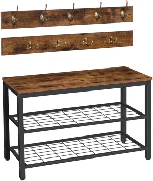HOOBRO Hall Tree with Bench, Coat Rack Shoe Bench Set, Entryway Shoe Rack Bench with Coat Hooks, Hall Tree Coat Rack, Mud Room Bench, Industrial, for Foyer, Front Door, Rustic Brown BF07MT01