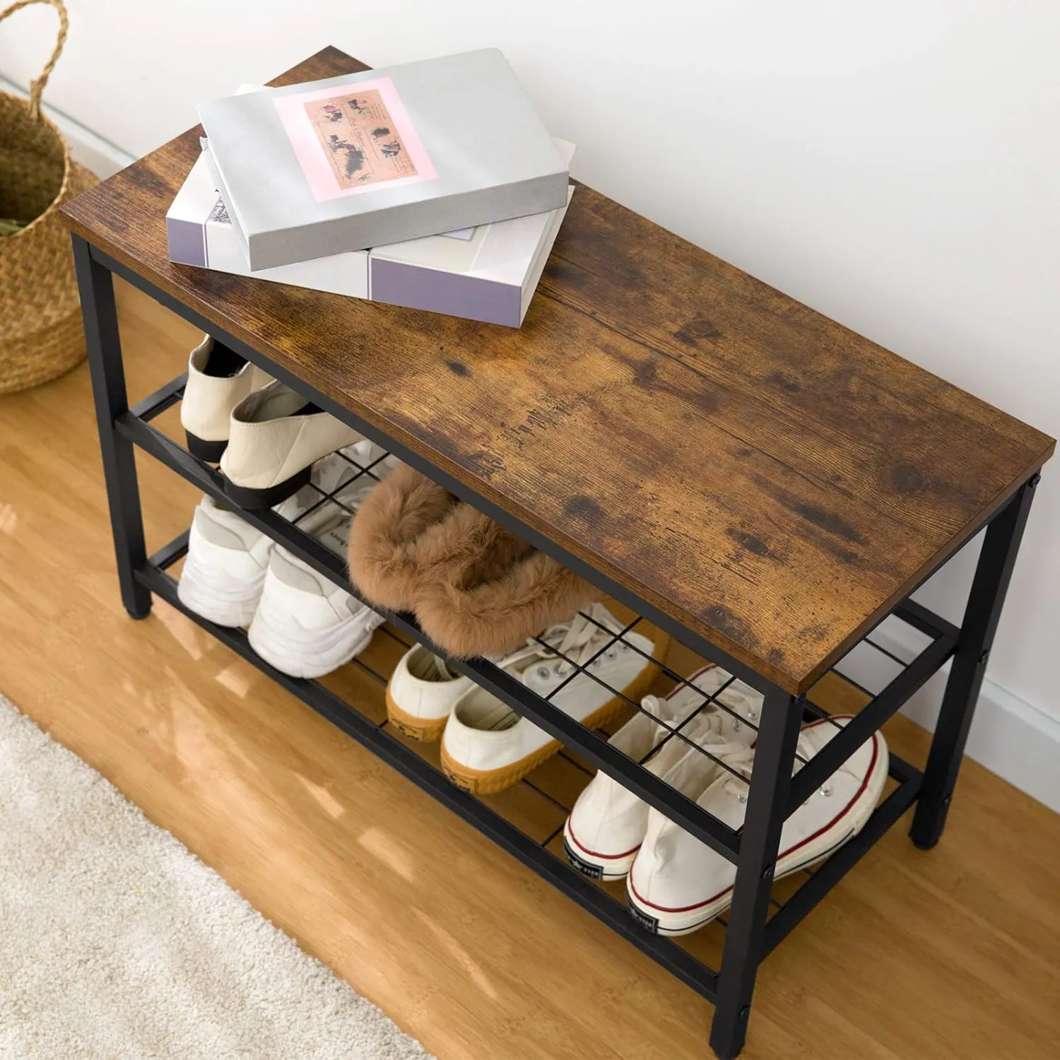 HOOBRO Hall Tree with Bench, Coat Rack Shoe Bench Set, Entryway Shoe Rack Bench with Coat Hooks, Hall Tree Coat Rack, Mud Room Bench, Industrial, for Foyer, Front Door, Rustic Brown BF07MT01