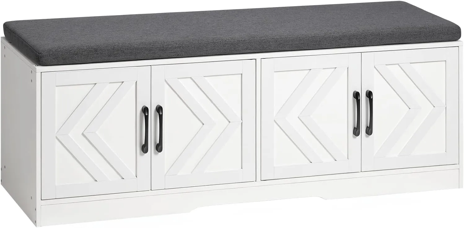HOOBRO Shoe Storage Bench, Extra Long Mudroom Bench with Shoe Storage, Entryway Bench with Large Capacity, 2-Tier Shoes Rack with Padded Seat Cushion, 4 Barn Doors, Adjustable Shelves, WG120HX01