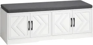 HOOBRO Shoe Storage Bench, Extra Long Mudroom Bench with Shoe Storage, Entryway Bench with Large Capacity, 2-Tier Shoes Rack with Padded Seat Cushion, 4 Barn Doors, Adjustable Shelves, WG120HX01