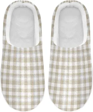 House Memory Foam Shoes for Women Plush Lining Anti-Slip Rubber Sole Comfort House Shoes Bedroom Home Office Travel Yoga S Brown Taupe Buffalo Plaid Tartan Check Scotland Beige