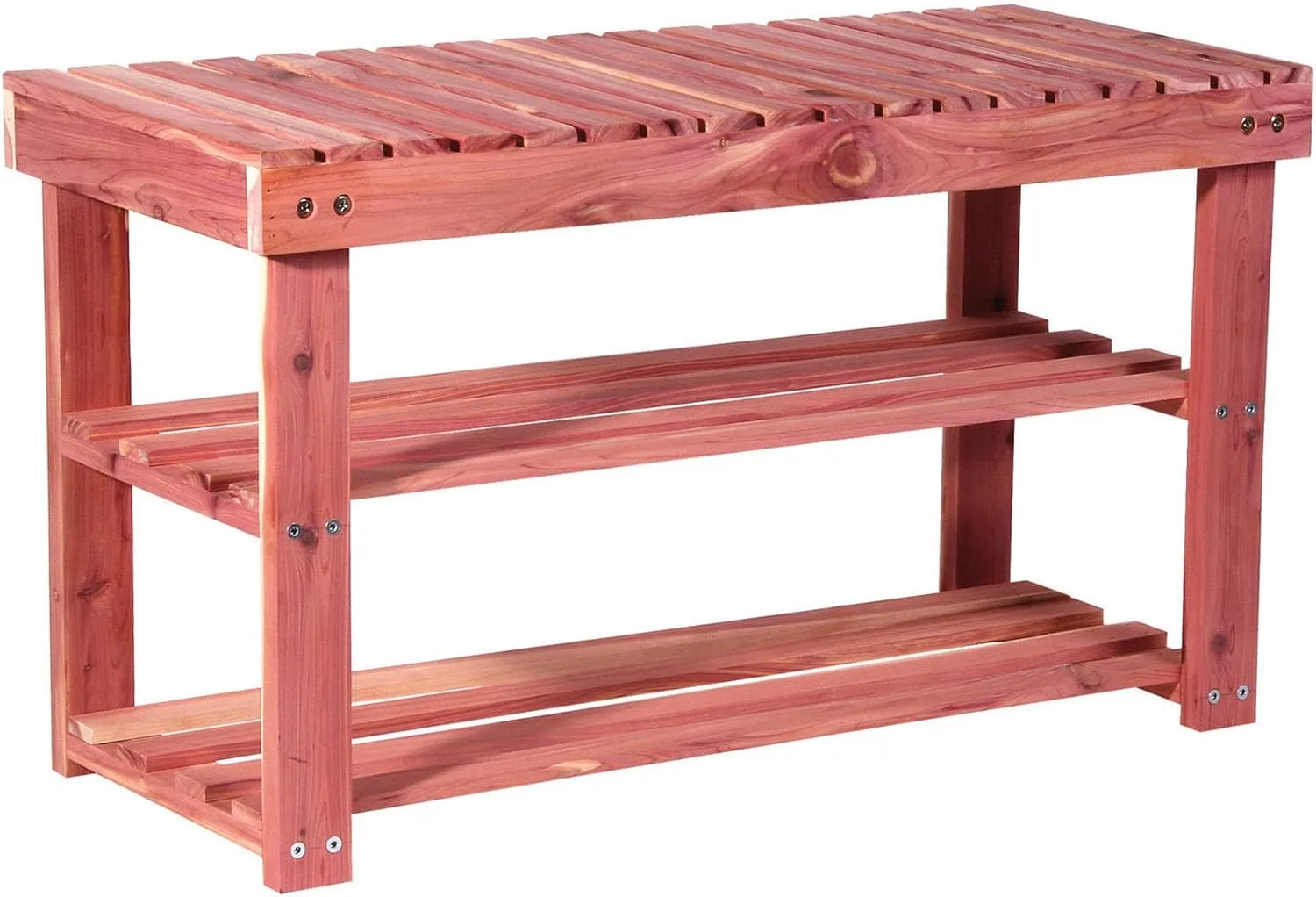 Household Essentials CedarFresh 2-Tier Cedar Shoe Rack and Seat Bench, 31.5"w x 17.5"h x 12.4"d, Red,natural