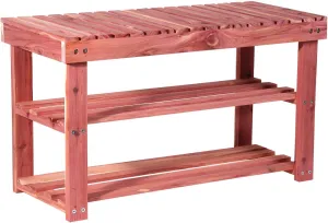 Household Essentials CedarFresh 2-Tier Cedar Shoe Rack and Seat Bench, 31.5"w x 17.5"h x 12.4"d, Red,natural
