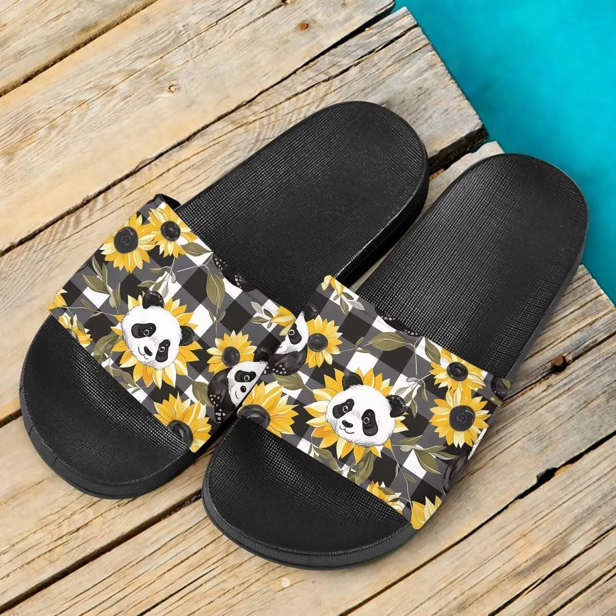 Howilath Blue Butterfly Print Summer Slide Slippers for Men Women Kid, Sunflower Colorful Tie-dye Animals House Slippers Slide Sandal Non-Slip Light Weight