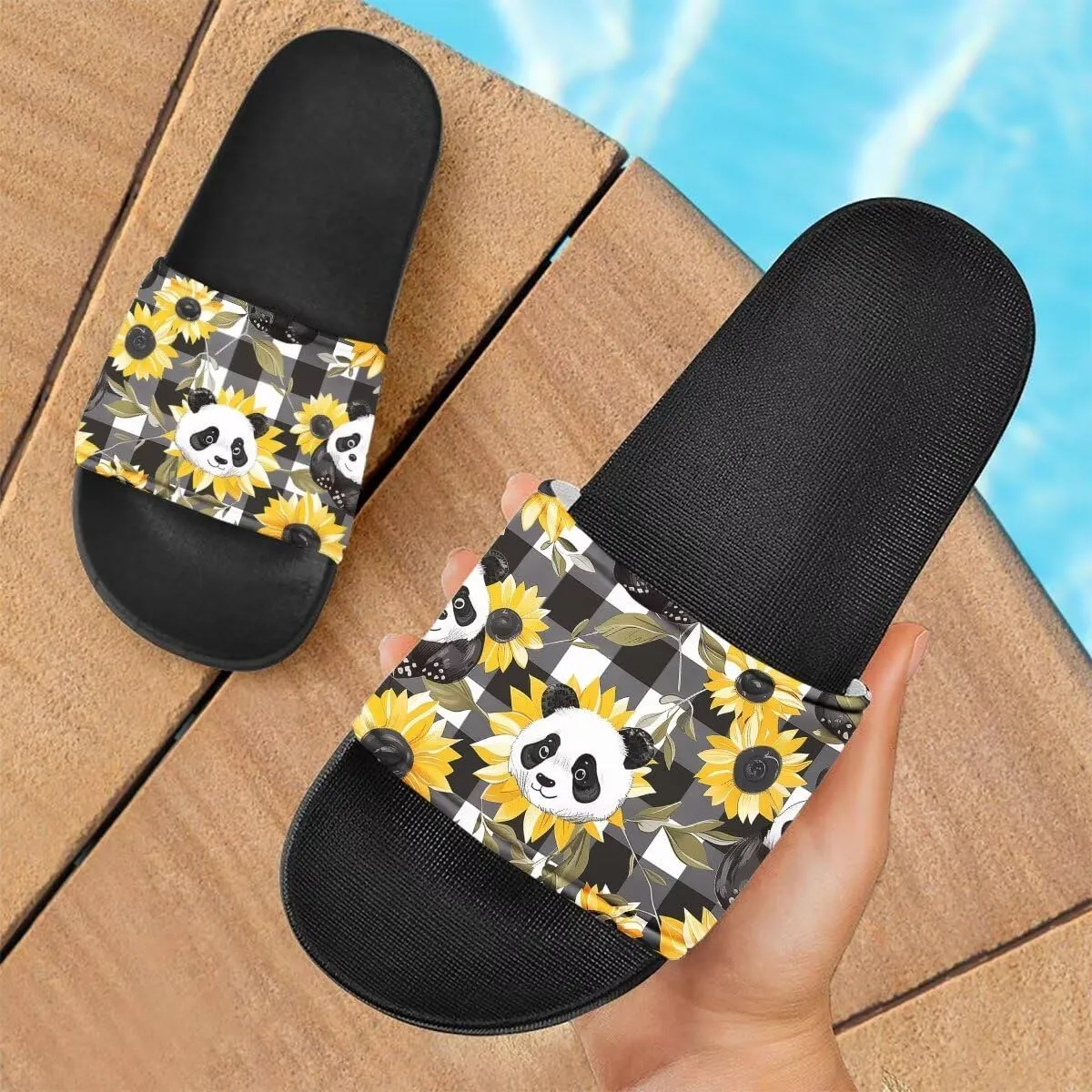 Howilath Blue Butterfly Print Summer Slide Slippers for Men Women Kid, Sunflower Colorful Tie-dye Animals House Slippers Slide Sandal Non-Slip Light Weight