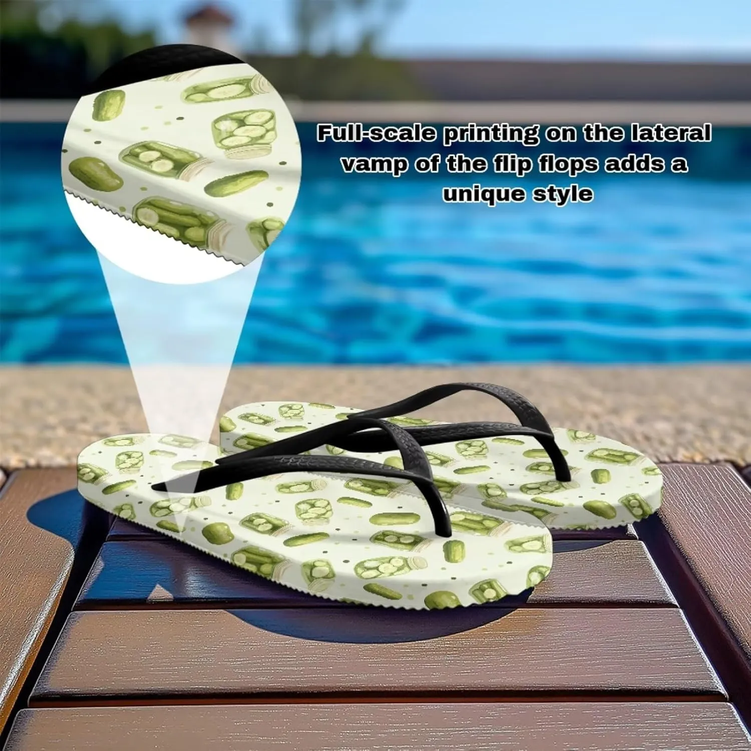 Howilath Fruit Pattern Non-Slip Flip Flops for Women Beach Flat Thong Sandals Rubber Single Band Slippers for Summer Pools