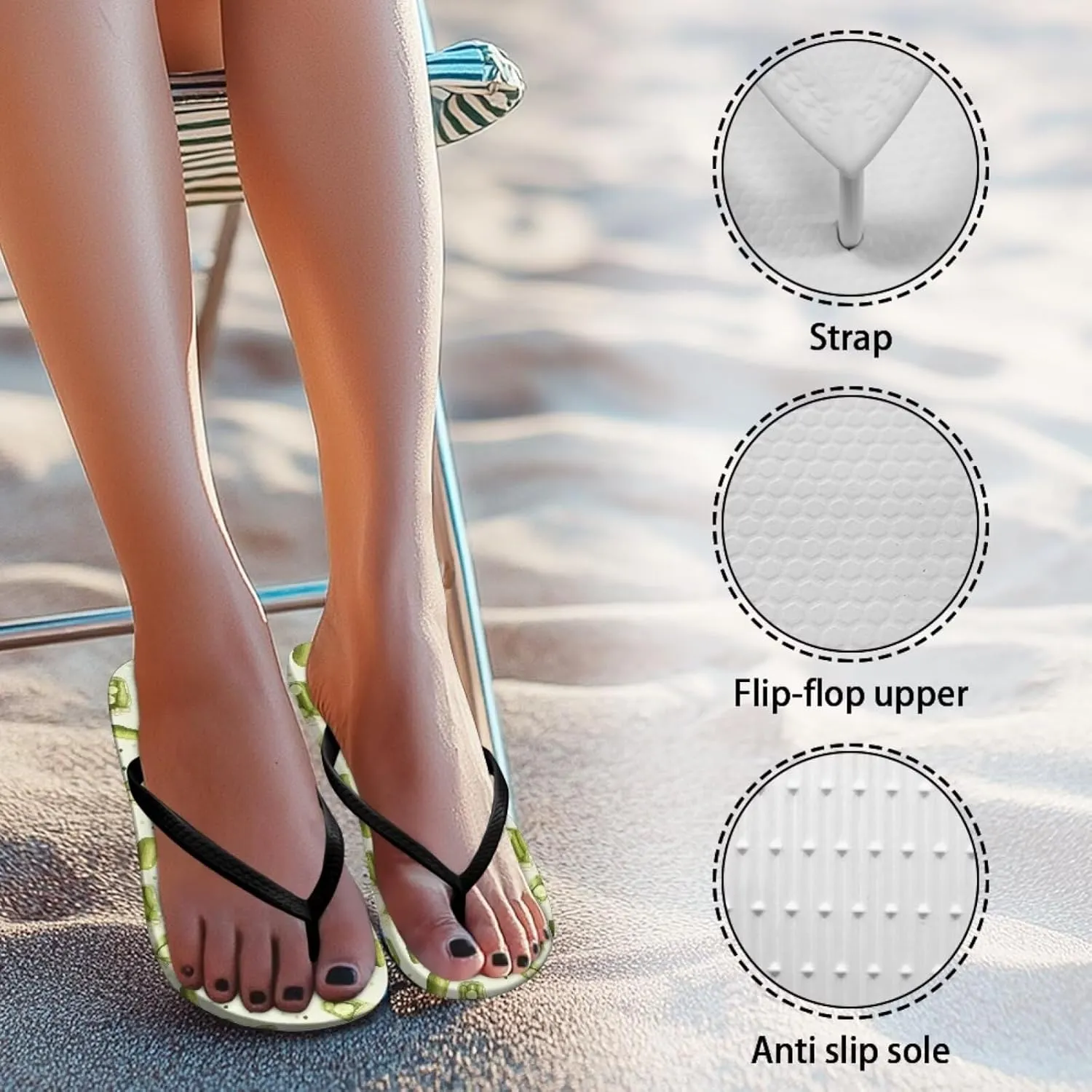Howilath Fruit Pattern Non-Slip Flip Flops for Women Beach Flat Thong Sandals Rubber Single Band Slippers for Summer Pools