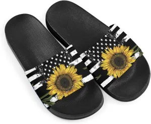 Howilath Novelty Sunflowers Pattern Slide Sandals for Women Girls, Comfotable Open Toe Non Slip Single Band Slide Sandals