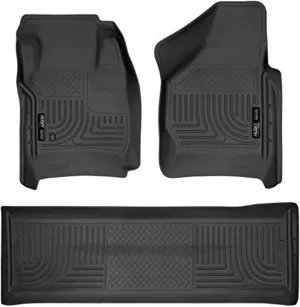 Husky Liners Weatherbeater Floor Mats | Fits 2008-2010 Ford F-250/F-350/F-450 Crew Cab Without Manual Shifter (Footwell Coverage) | Front & 2nd Row, 3-pc Black - 98381