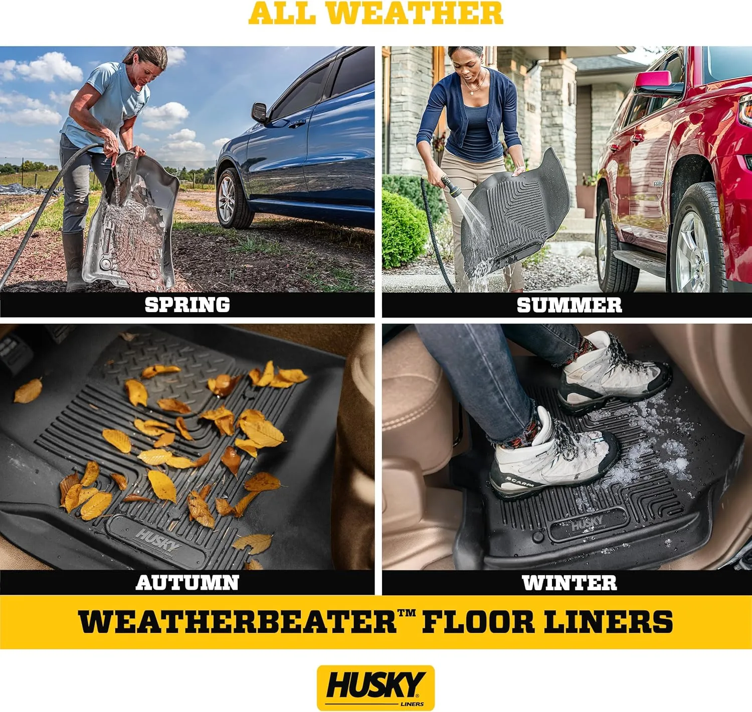 Husky Liners Weatherbeater Floor Mats | Fits 2023-2024 Honda CR-V (Includes Hybrid Models) | Front & 2nd Row, 3-pc Black - 99411