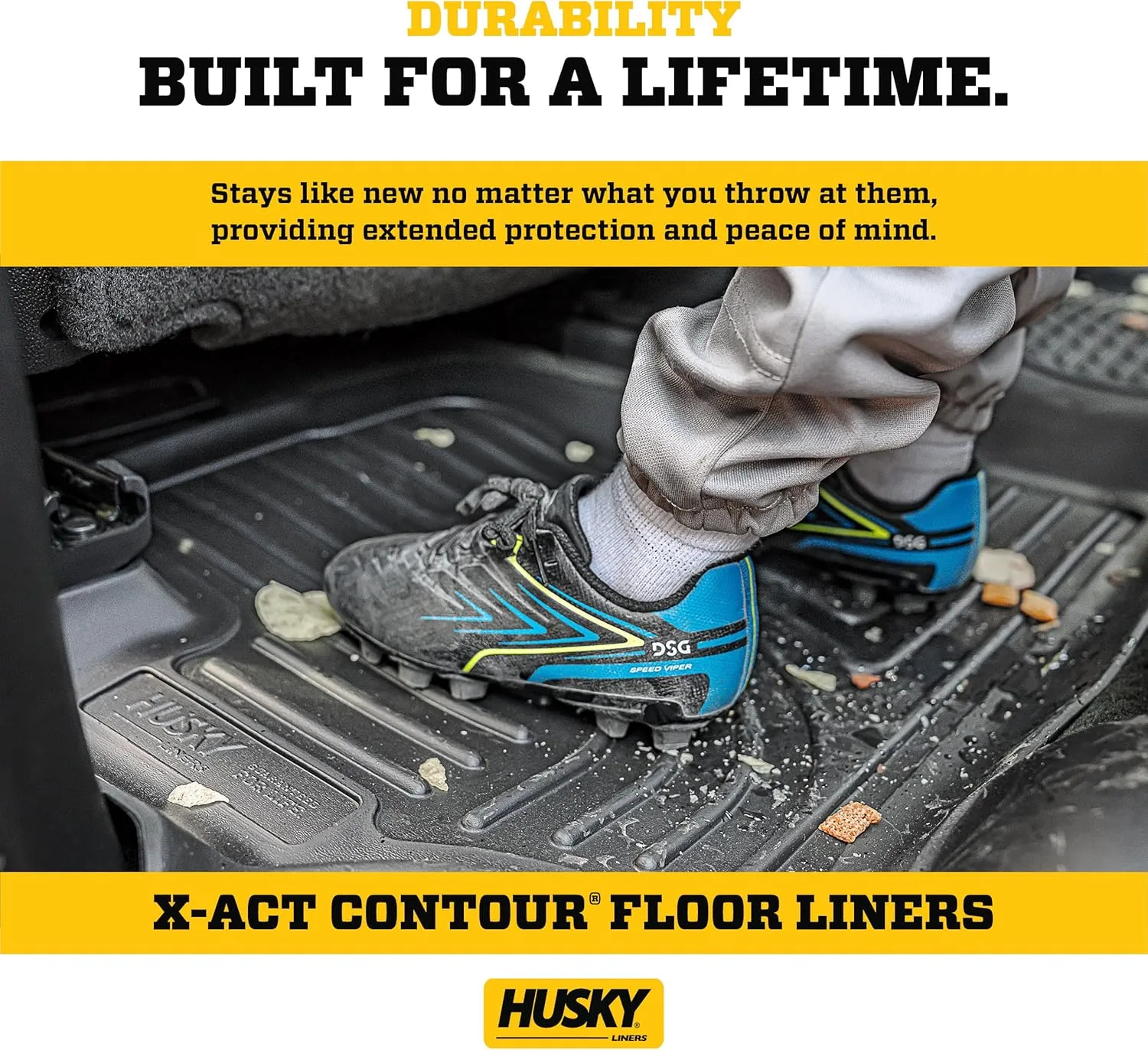 Husky Liners X-act Contour Floor Mats | Fits 2014-2021 Toyota Tundra, Double Cab (Full Coverage) | 2nd Row, 1-pc Black - 53851
