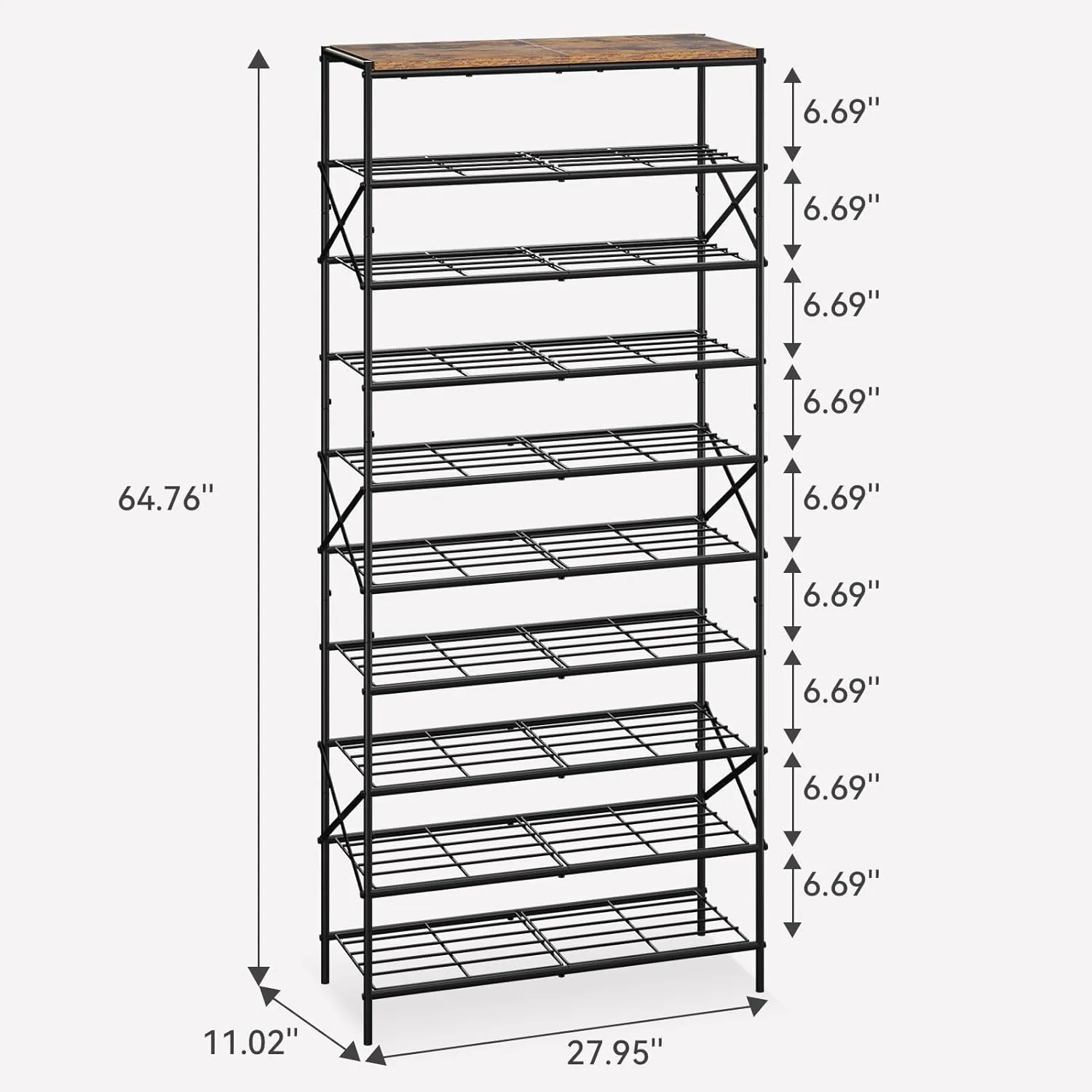 IBUYKE 10 Tier Shoe Rack, Large Capacity Shoe Storage Organizer for 40 Pairs of Shoes, Metal Shoe Storage Rack with Shelf for Entryway Hallway Closet Garage, Rustic Brown and Black TXJ010H