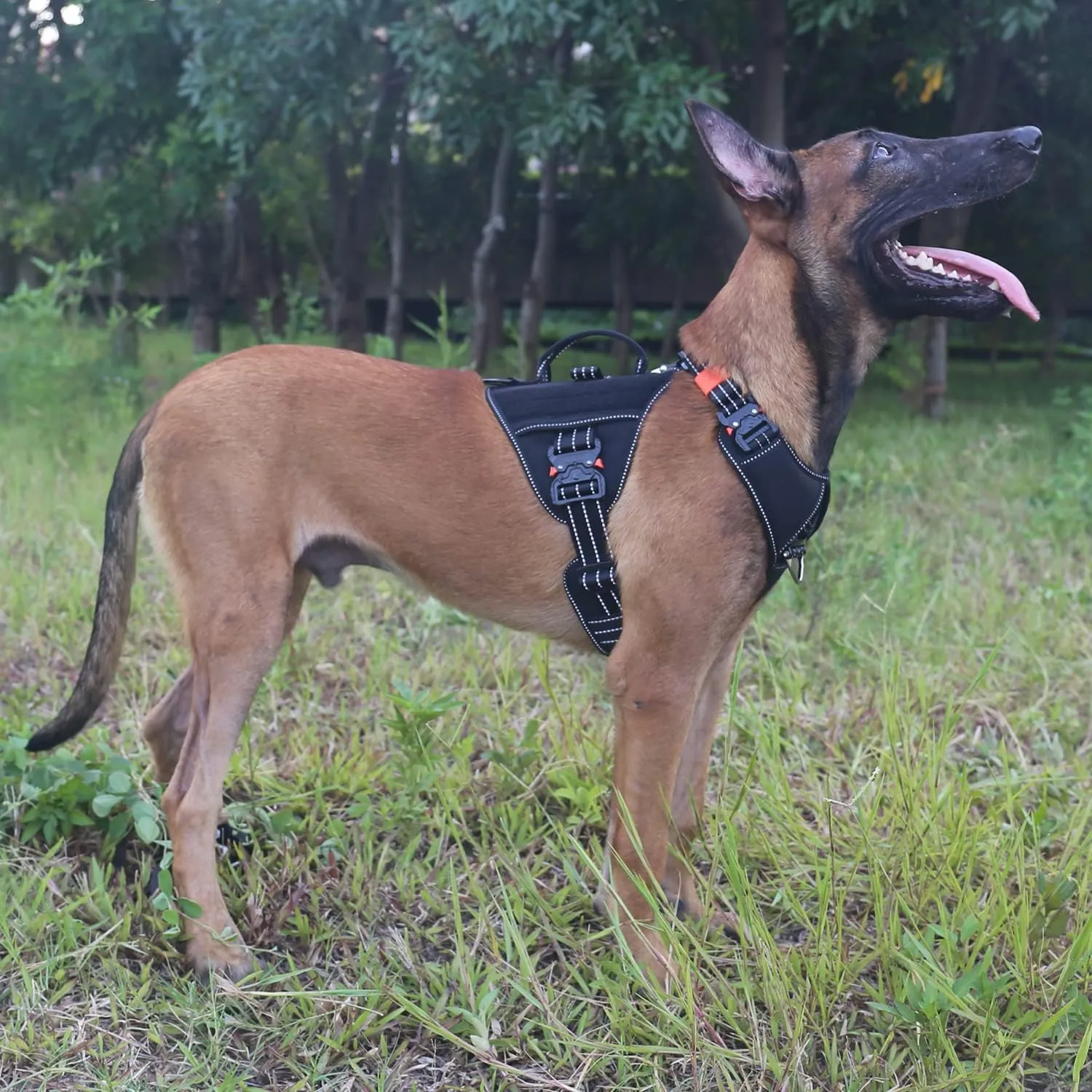 ICEFANG GN8 Tactical Dog Harness with 4X Metal Buckles for X-Large Sized Dogs,Reflective in Training Walking K9 Vest,No-Pull Front Leash Clip,Adjustable Pet Harness (Black, X-Large (Pack of 1))