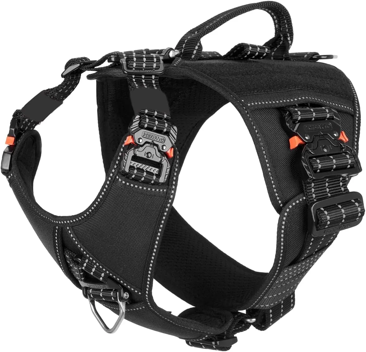 ICEFANG GN8 Tactical Dog Harness with 4X Metal Buckles for X-Large Sized Dogs,Reflective in Training Walking K9 Vest,No-Pull Front Leash Clip,Adjustable Pet Harness (Black, X-Large (Pack of 1))