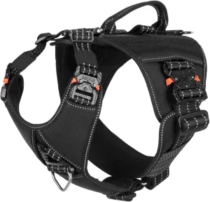 ICEFANG GN8 Tactical Dog Harness with 4X Metal Buckles for X-Large Sized Dogs,Reflective in Training Walking K9 Vest,No-Pull Front Leash Clip,Adjustable Pet Harness (Black, X-Large (Pack of 1))