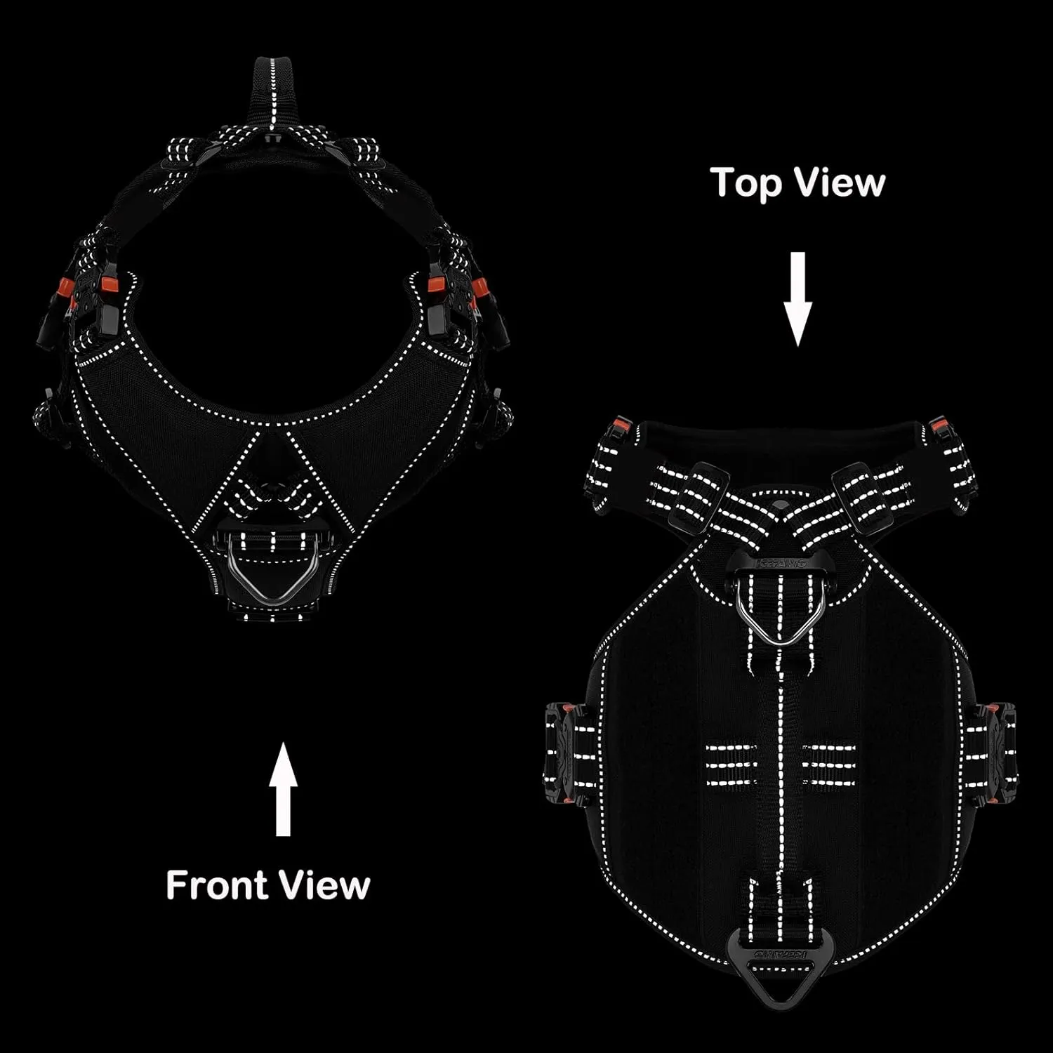 ICEFANG GN8 Tactical Dog Harness with 4X Metal Buckles for X-Large Sized Dogs,Reflective in Training Walking K9 Vest,No-Pull Front Leash Clip,Adjustable Pet Harness (Black, X-Large (Pack of 1))