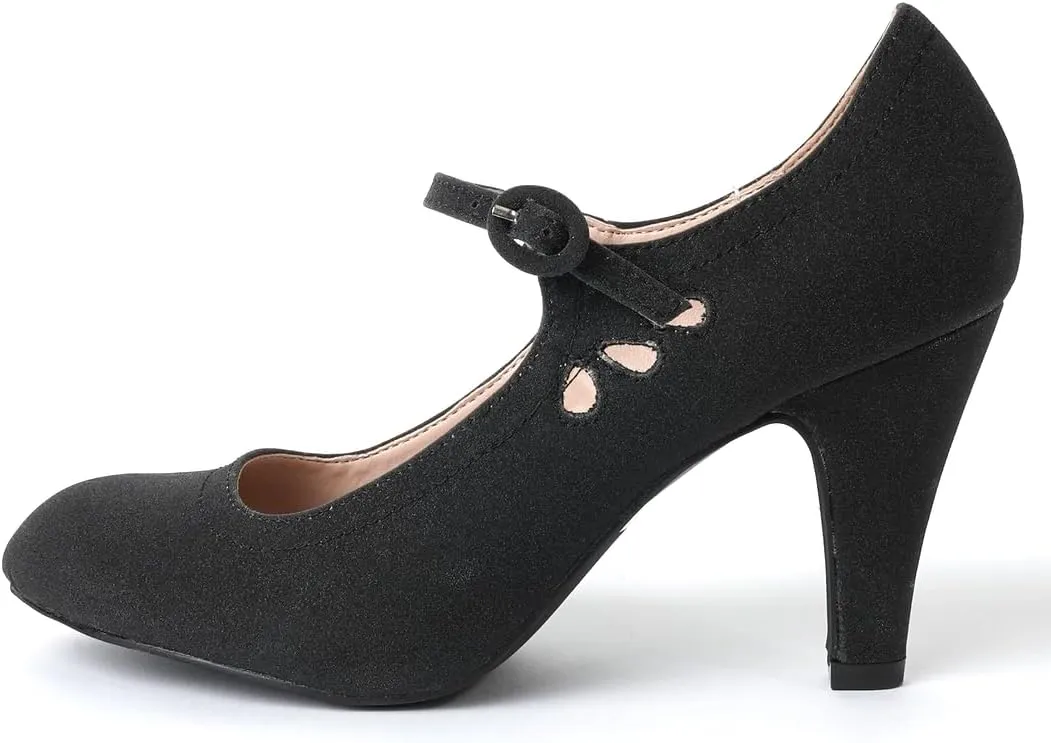 J. Adams Pixie Mary Jane Shoes Women Oxford Pumps - Cute Low Kitten High Heels - Retro Vintage Shoes for Women 1950s Mary Janes Round Toe Shoe with Ankle Strap - Women Dress Shoes