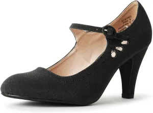 J. Adams Pixie Mary Jane Shoes Women Oxford Pumps - Cute Low Kitten High Heels - Retro Vintage Shoes for Women 1950s Mary Janes Round Toe Shoe with Ankle Strap - Women Dress Shoes