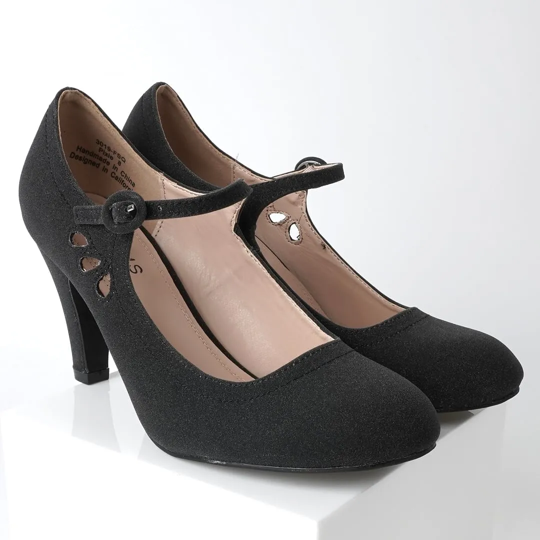 J. Adams Pixie Mary Jane Shoes Women Oxford Pumps - Cute Low Kitten High Heels - Retro Vintage Shoes for Women 1950s Mary Janes Round Toe Shoe with Ankle Strap - Women Dress Shoes
