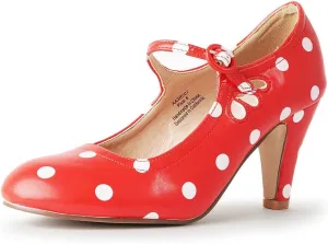 J. Adams Pixie Mary Jane Shoes Women Oxford Pumps - Cute Low Kitten High Heels - Retro Vintage Shoes for Women 1950s Mary Janes Round Toe Shoe with Ankle Strap - Women Dress Shoes